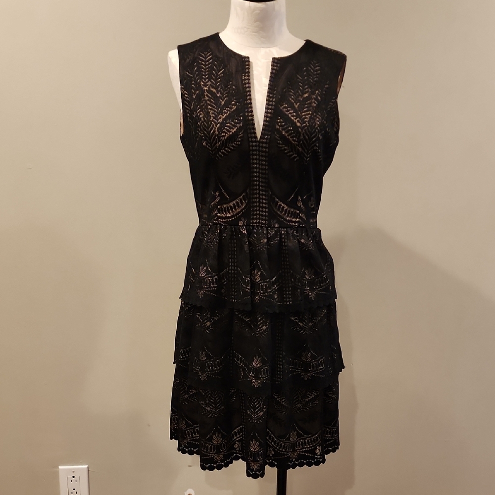 BCBGMaxAzria Black Sleeveless Lace Mini Dress